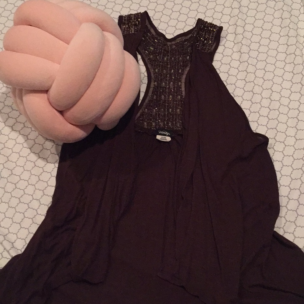 Brown sleeveless cardigan with beaded back